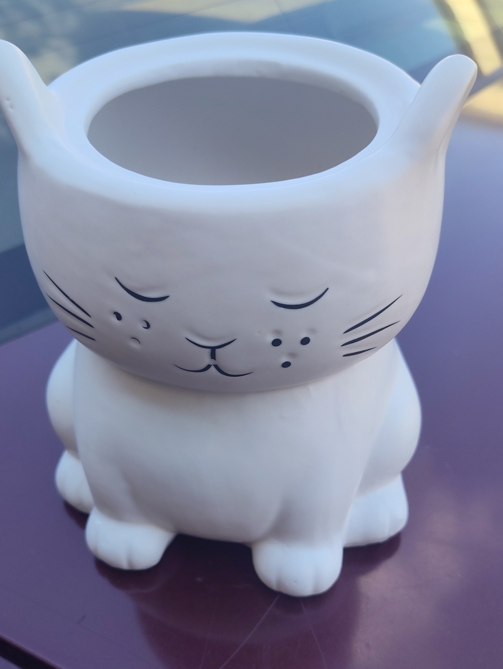 White Ceramic Cat Planter - Cute Kitty Pot